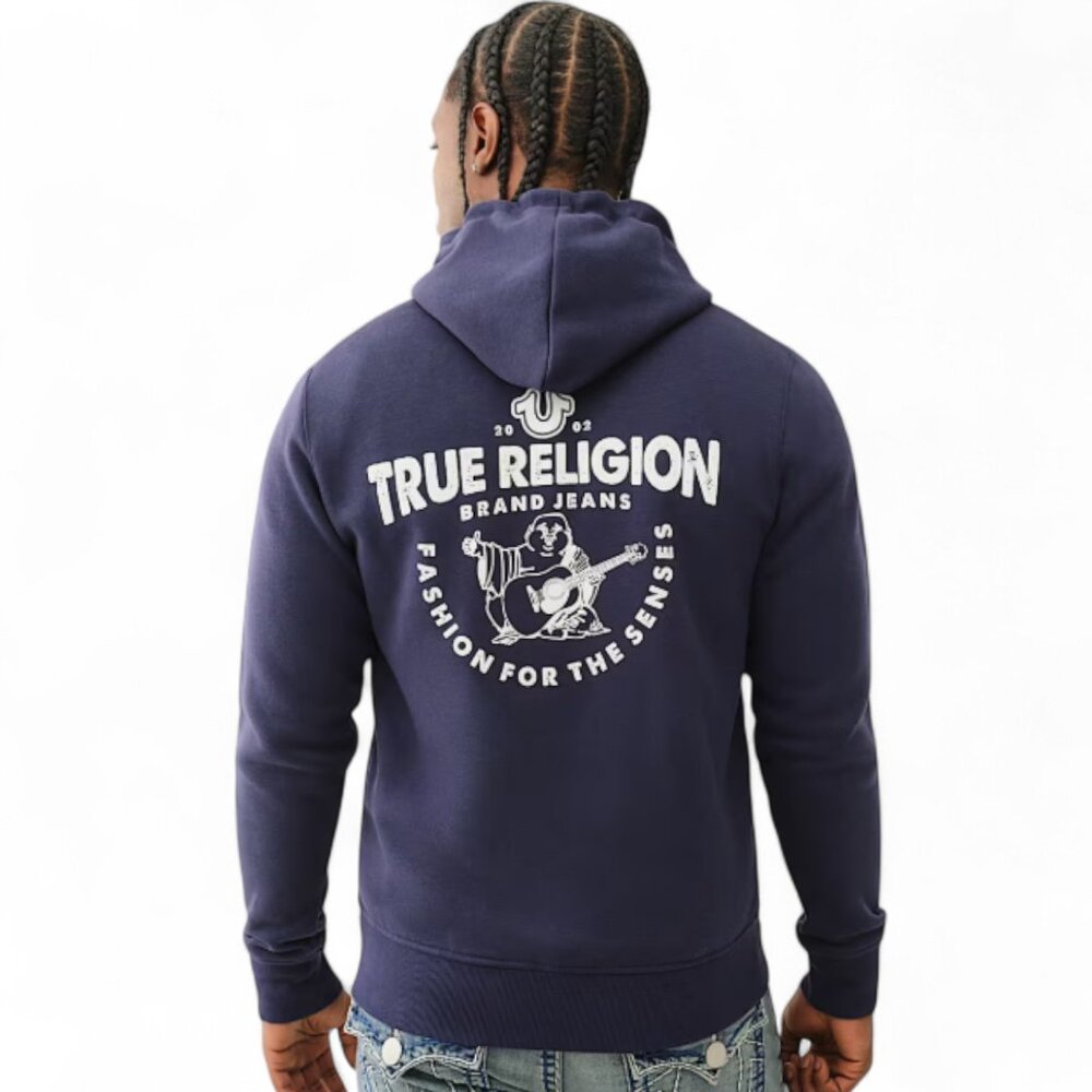 True Religion 2 PC Sweatsuit Men's Fleece Tracksuit Outfit Gift Set Navy Blue - Picture 3 of 16